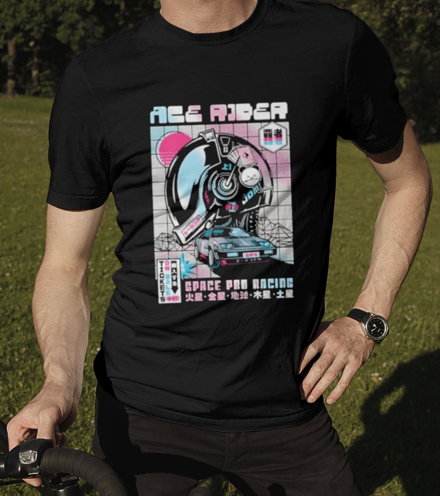 Ace Rider Space Pro Racing Cyberpunk Aesthetic Neon Retro Car T-Shirt