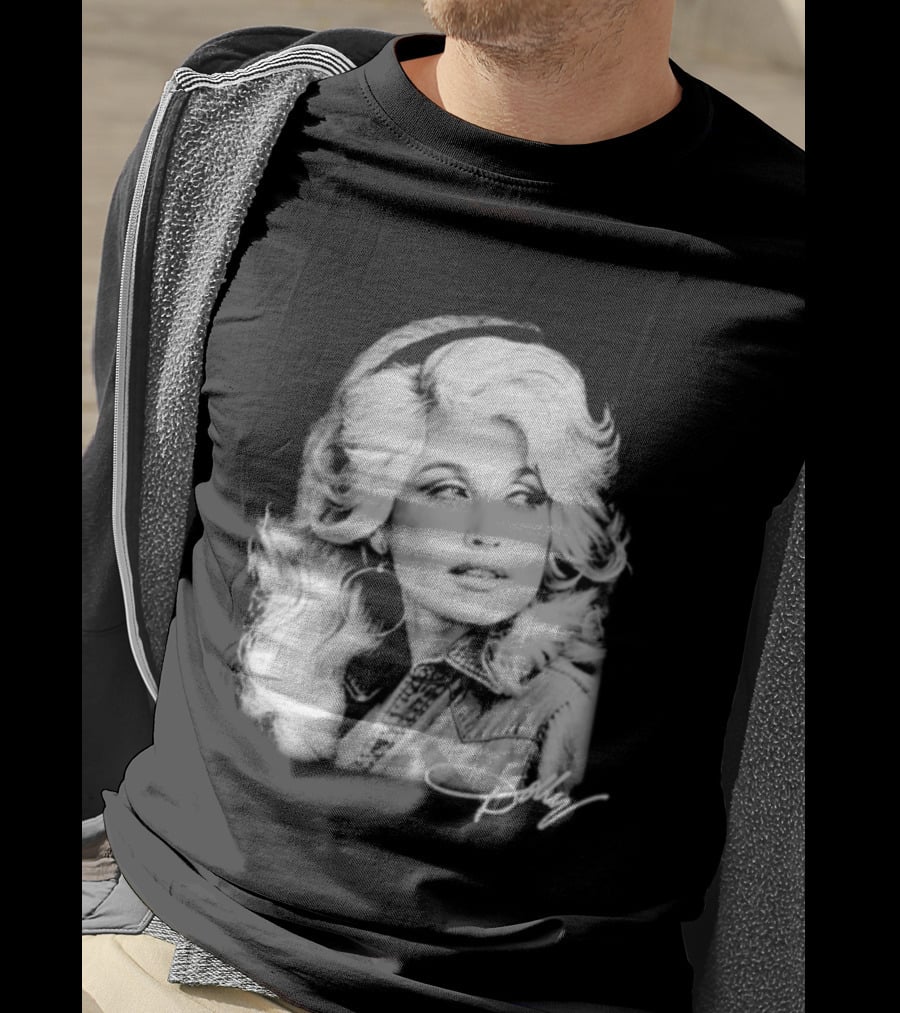 Dolly Parton Dolly Forever Legend Vintage Black And White Denim T-Shirt