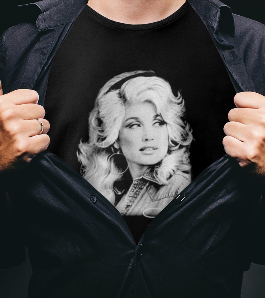 Dolly Parton Dolly Forever Legend Vintage Black And White Denim T-Shirt