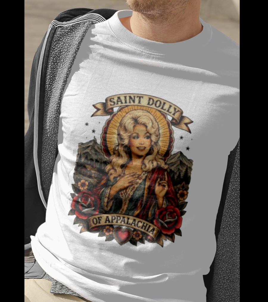 Saint Dolly Of Appalachia Iconic Tribute With Roses And Mountains T-Shirt