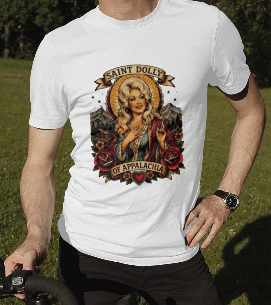 Saint Dolly Of Appalachia Iconic Tribute With Roses And Mountains T-Shirt