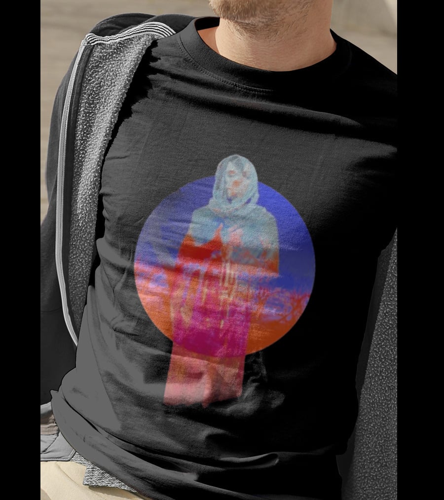Hot Spot Eclipse Surreal Mystical Figure Eerie Hooded Apparition In Vibrant Color Spectrum T-Shirt