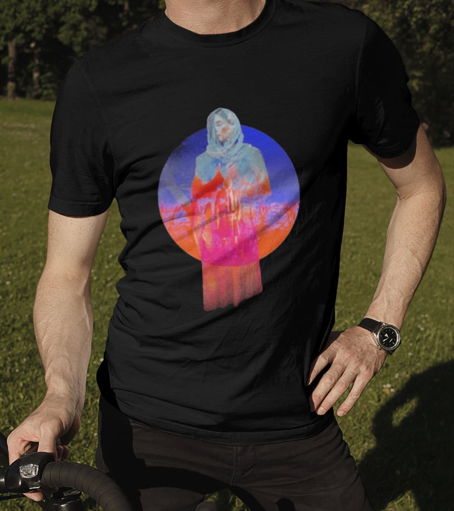 Hot Spot Eclipse Surreal Mystical Figure Eerie Hooded Apparition In Vibrant Color Spectrum T-Shirt