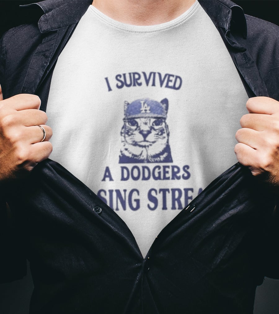 I Survived A Dodgers Losing Streak Funny Bulldog Dodgers Baseball Fan T-Shirt