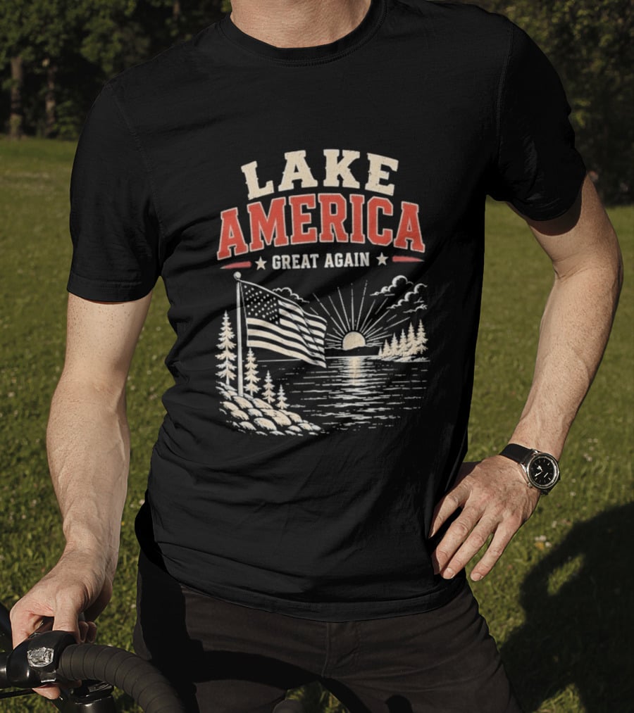 Lake America Great Again With Sunset And Flag Scene T-Shirt