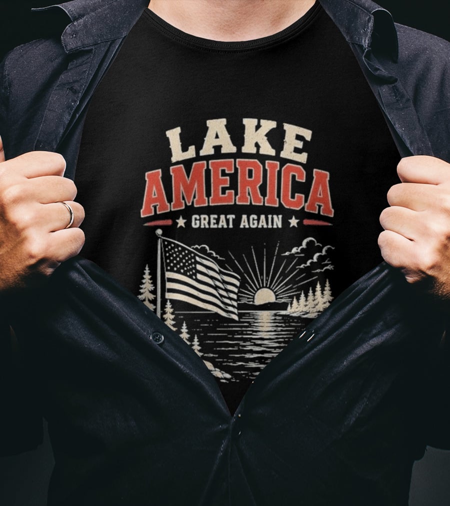 Lake America Great Again With Sunset And Flag Scene T-Shirt