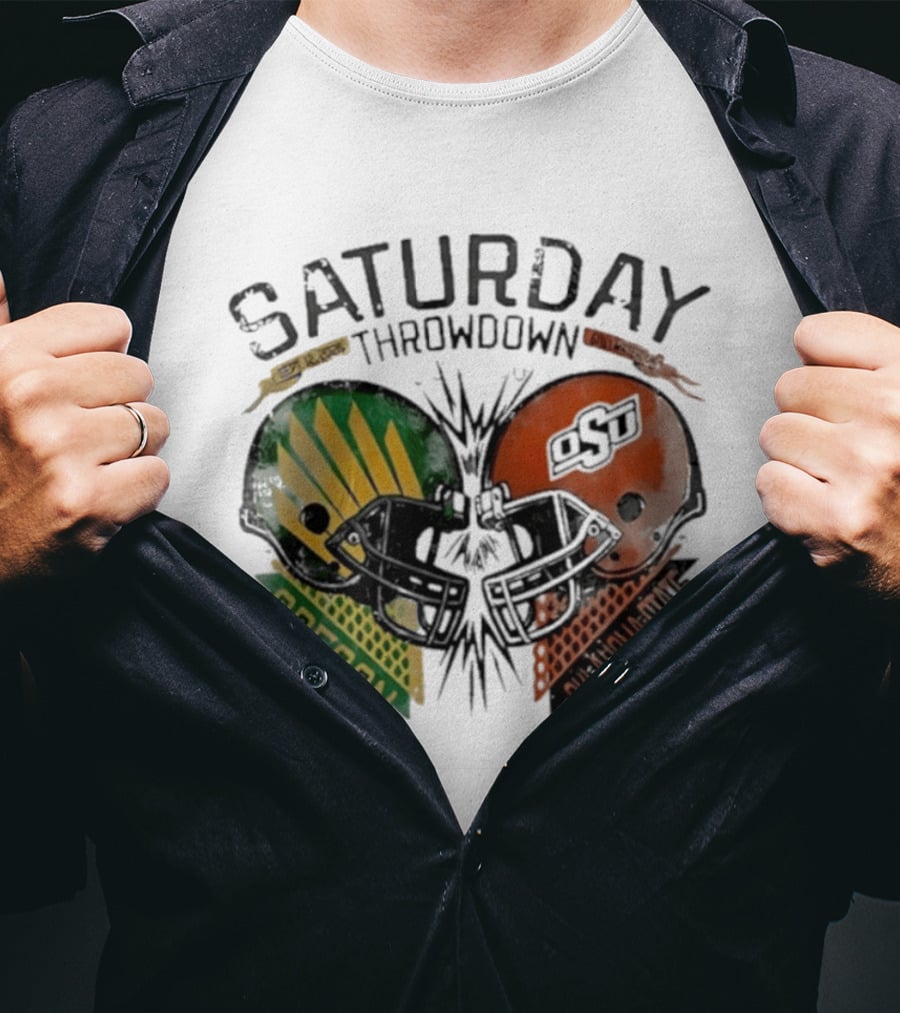 Oklahoma State Vs Oregon Saturday Throwdown 2026 Helmet Clash T-Shirt