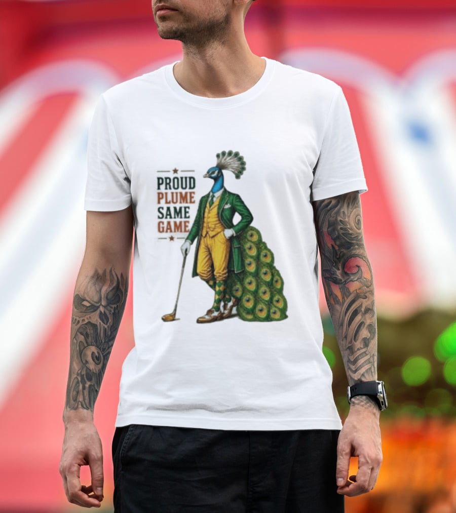 Proud Plume Same Game Peacock Golf Club Cartoon T-Shirt