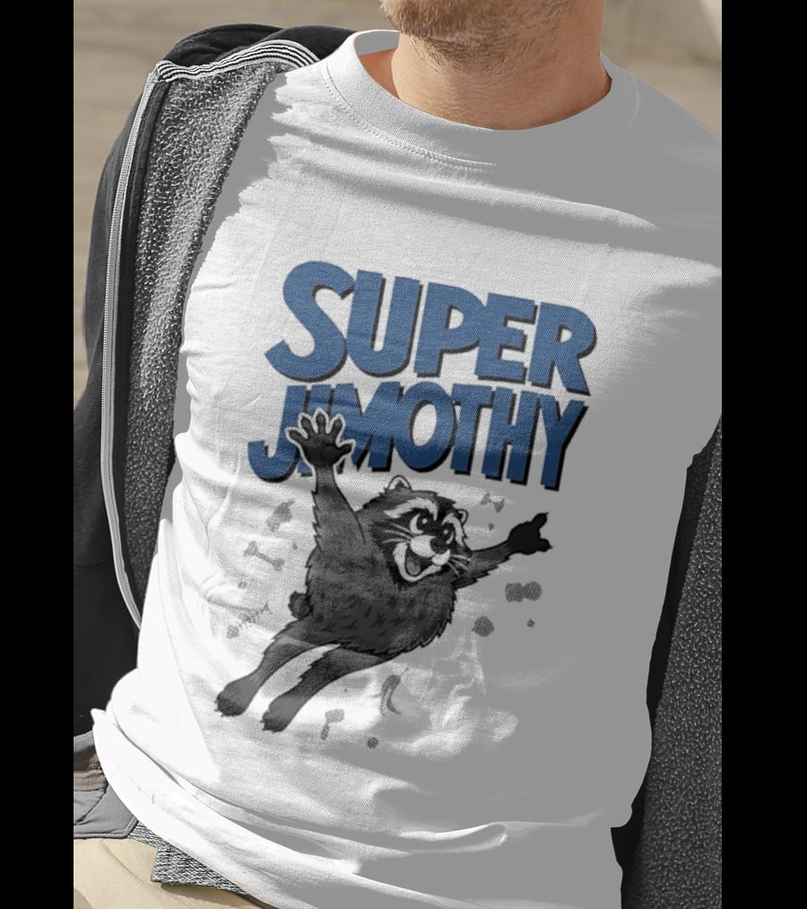 Super Jimothy Leaping Raccoon Playful Adventure T-Shirt