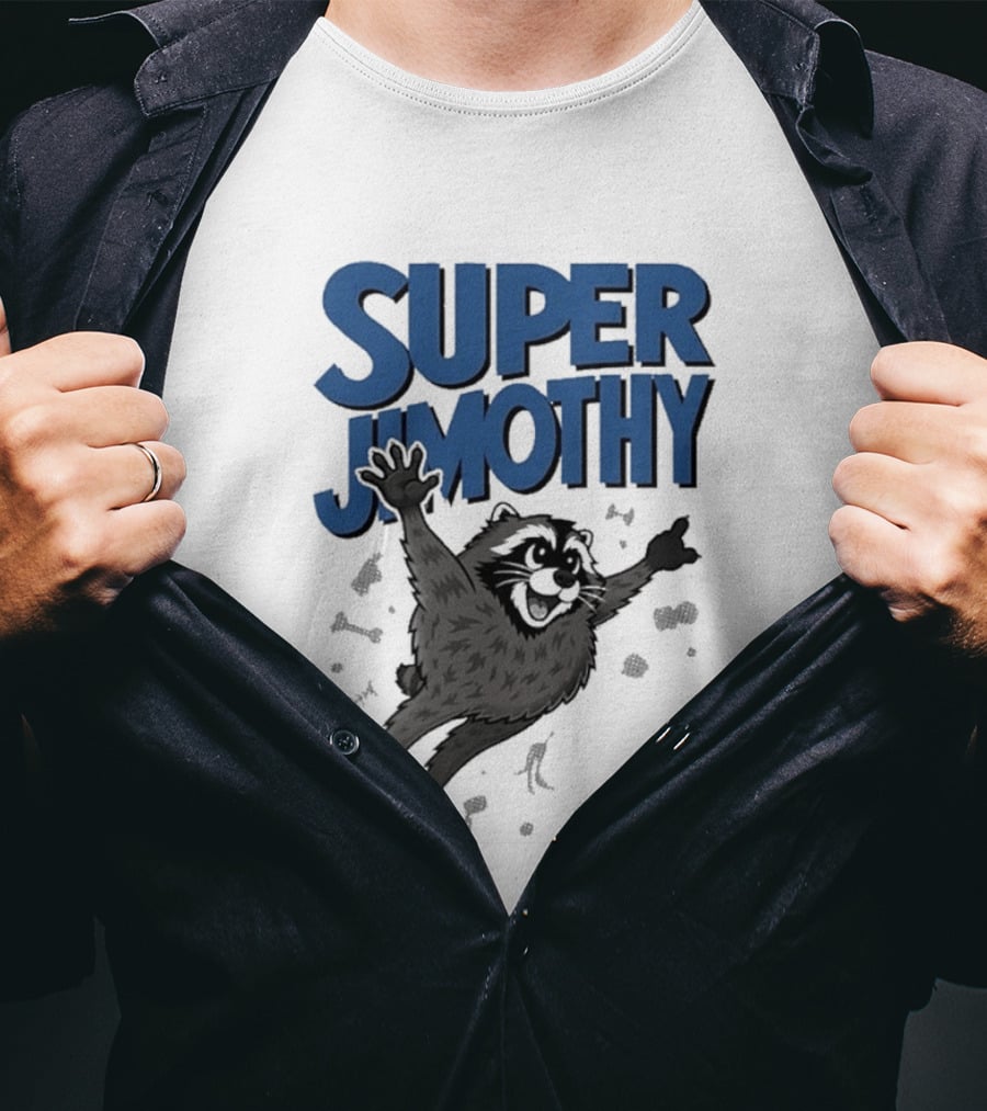 Super Jimothy Leaping Raccoon Playful Adventure T-Shirt