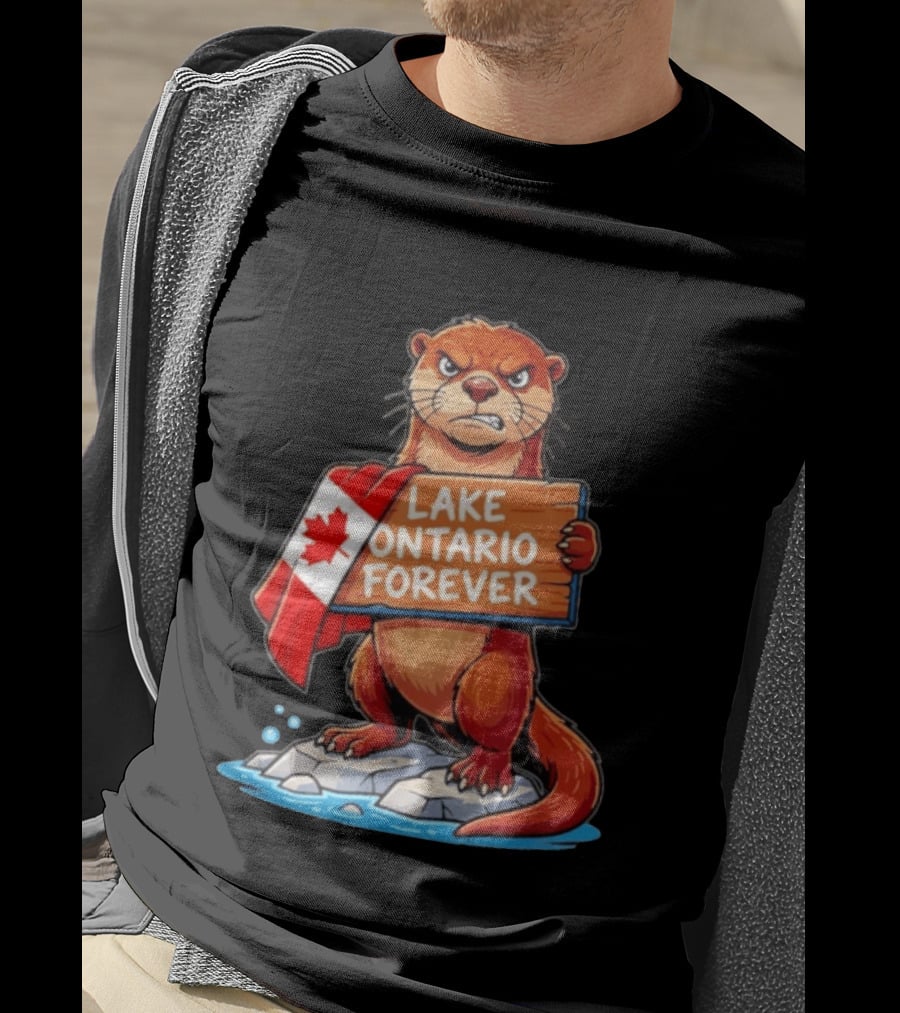 Lake Ontario Forever Otter Canada Flag Rugged Rock Scene T-Shirt