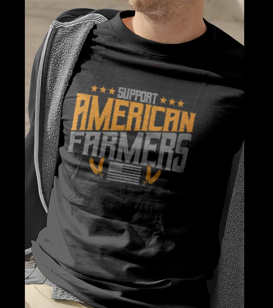 Support American Farmers Onyx Flag Stars And Tractor Wheels T-Shirt