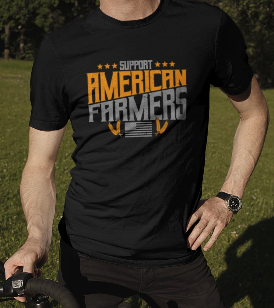 Support American Farmers Onyx Flag Stars And Tractor Wheels T-Shirt