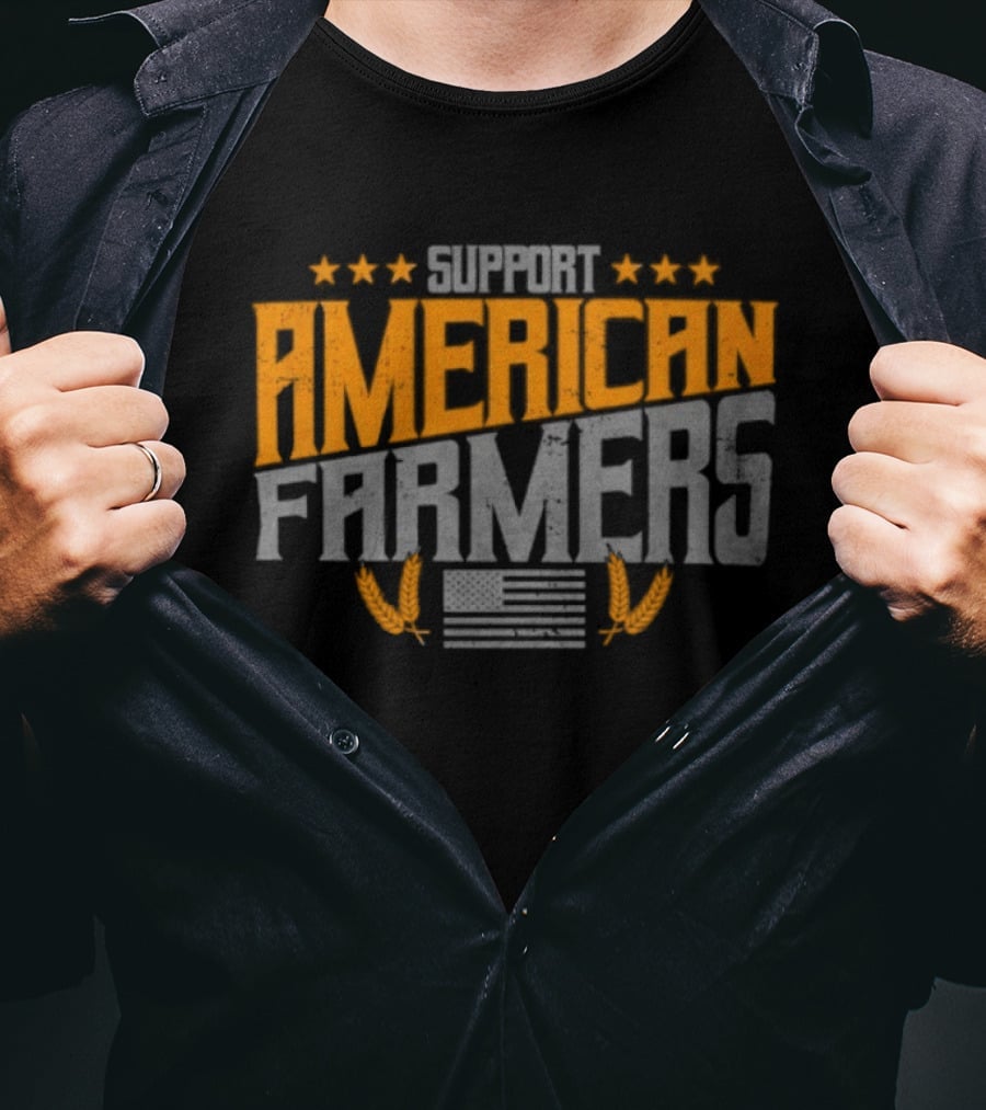 Support American Farmers Onyx Flag Stars And Tractor Wheels T-Shirt