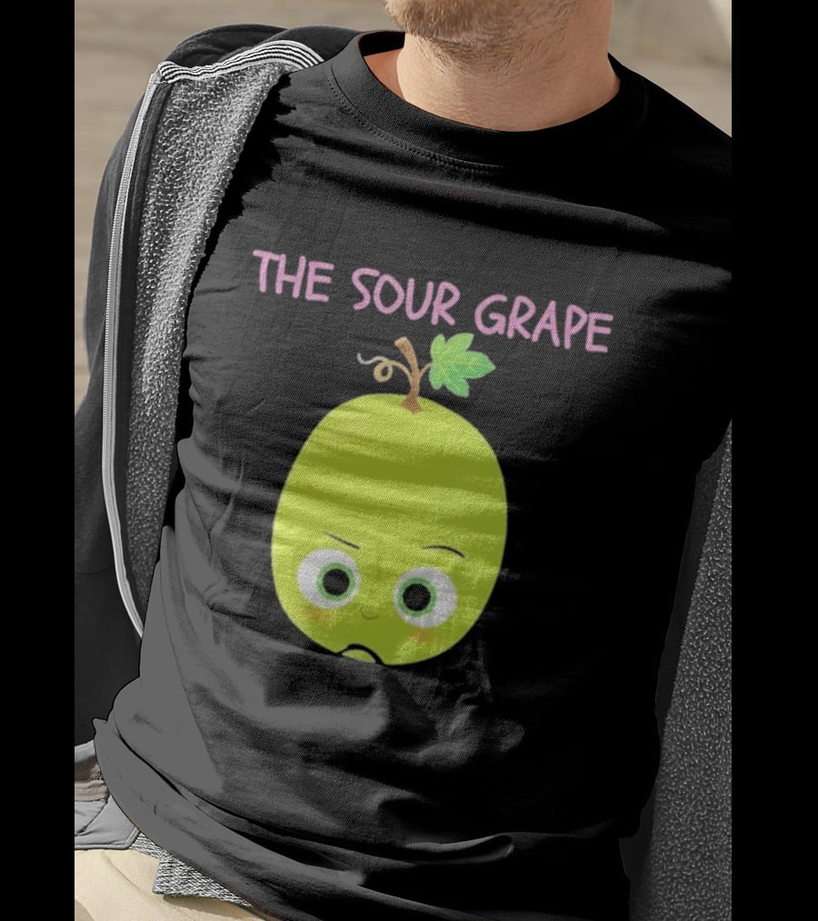 The Sour Grape Cute Green Fruit Character With Leaf And Stem Expression T-Shirt