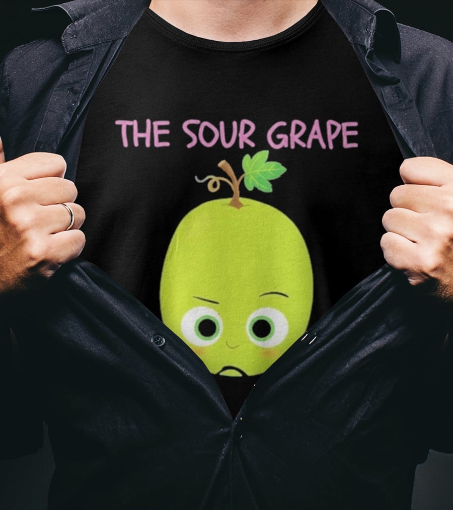 The Sour Grape Cute Green Fruit Character With Leaf And Stem Expression T-Shirt
