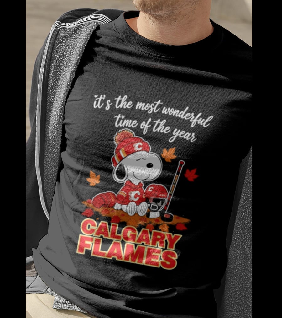 Calgary Flames Snoopy It's The Most Wonderful Time Of The Year T-Shirt