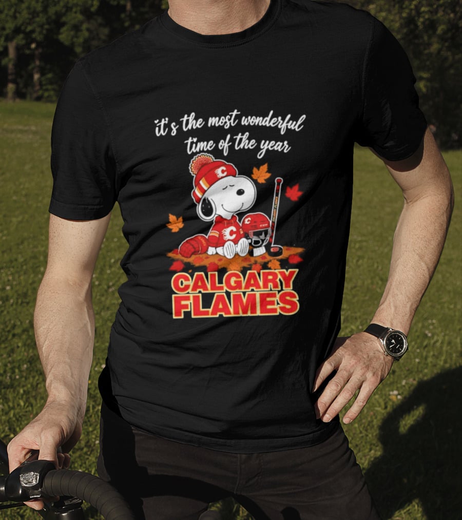 Calgary Flames Snoopy It's The Most Wonderful Time Of The Year T-Shirt