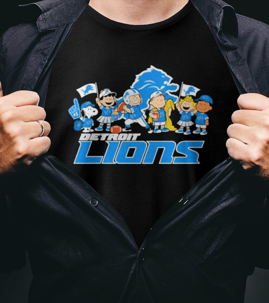Detroit Lions Peanuts Characters Let's Go Team T-Shirt
