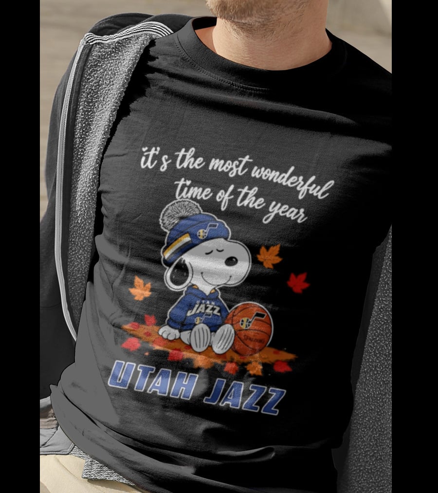 Utah Jazz Snoopy Halloween 2026 It's The Most Wonderful Time Of The Year Basketball Fan Leaves T-Shirt