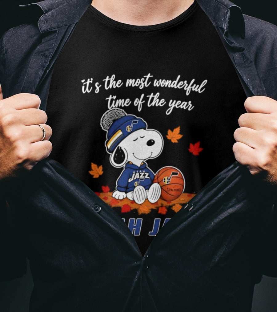 Utah Jazz Snoopy Halloween 2026 It's The Most Wonderful Time Of The Year Basketball Fan Leaves T-Shirt