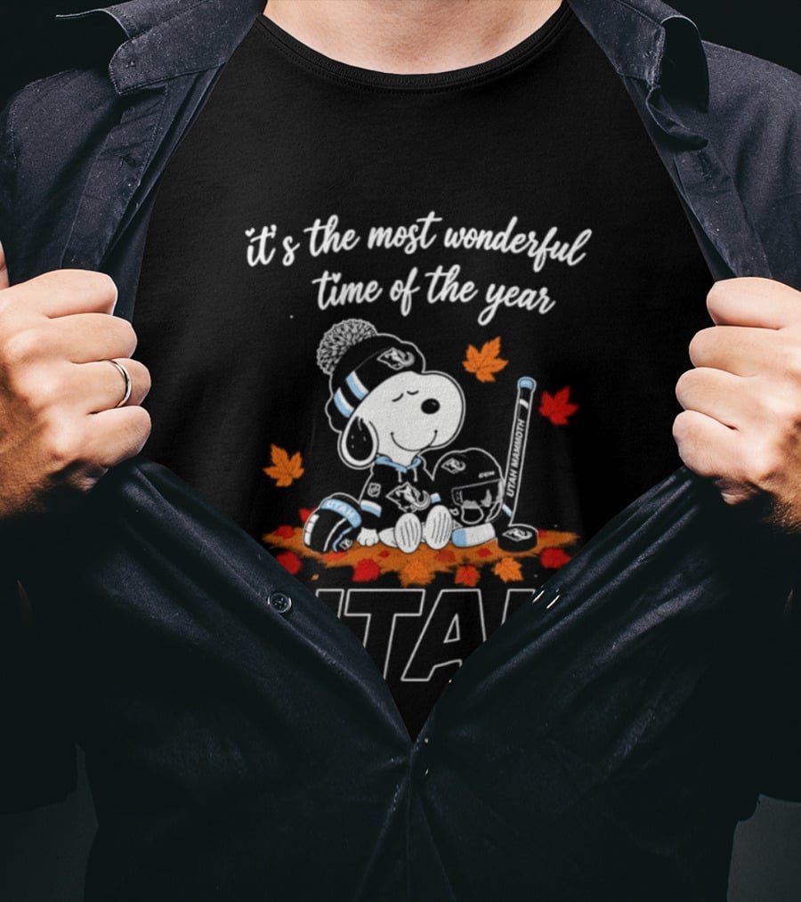 It's The Most Wonderful Time Of The Year Utah Snoopy Hockey Autumn Leaves T-Shirt