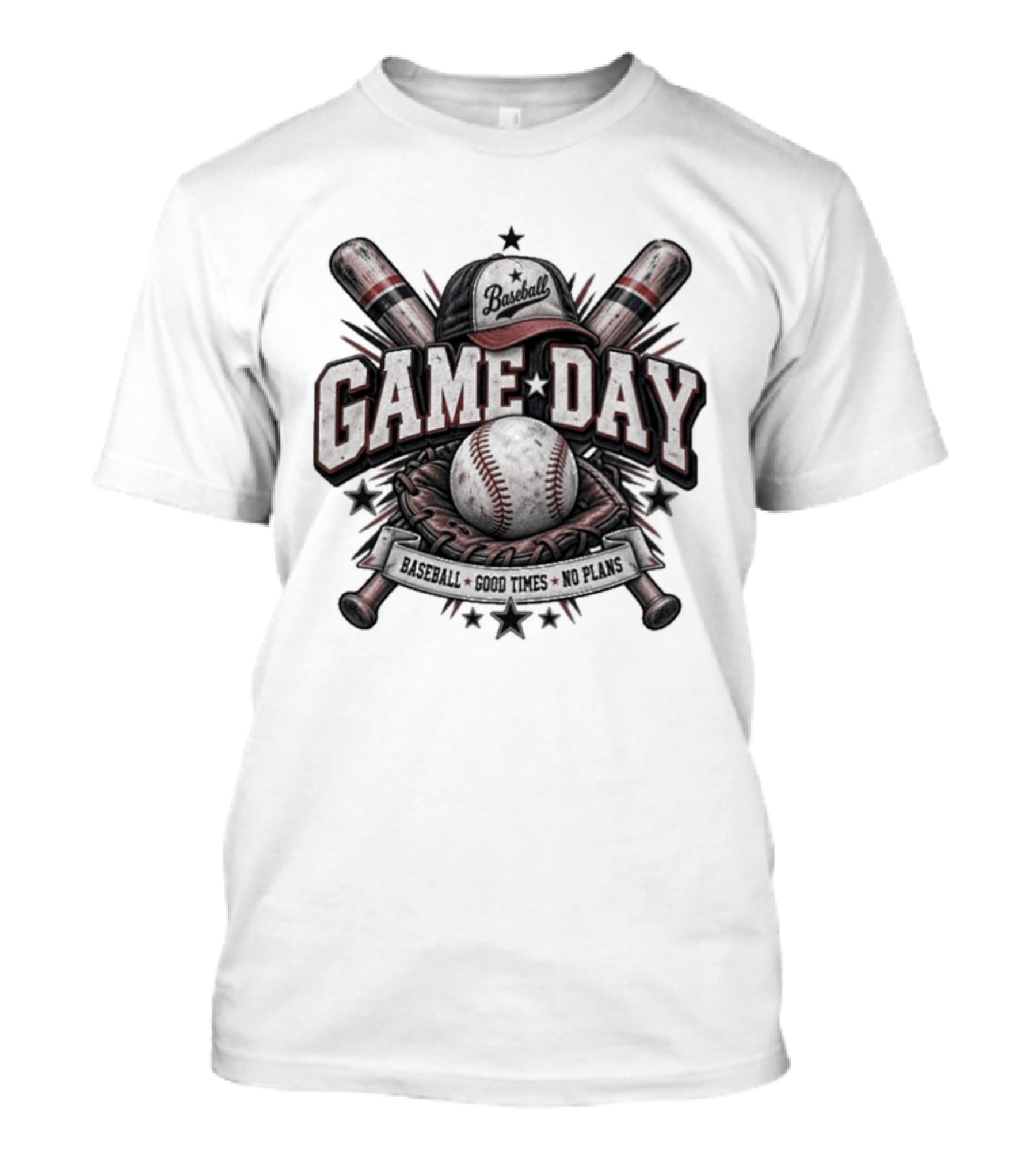 Game Day Vibes Baseball Cap Bats Good Times No Plans T-Shirt