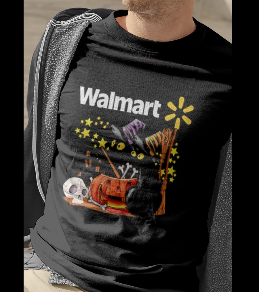 Walmart Halloween 2026 Black Cats With Witch Hats Pumpkin Skull And Stars T-Shirt