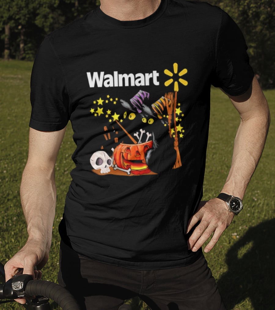 Walmart Halloween 2026 Black Cats With Witch Hats Pumpkin Skull And Stars T-Shirt