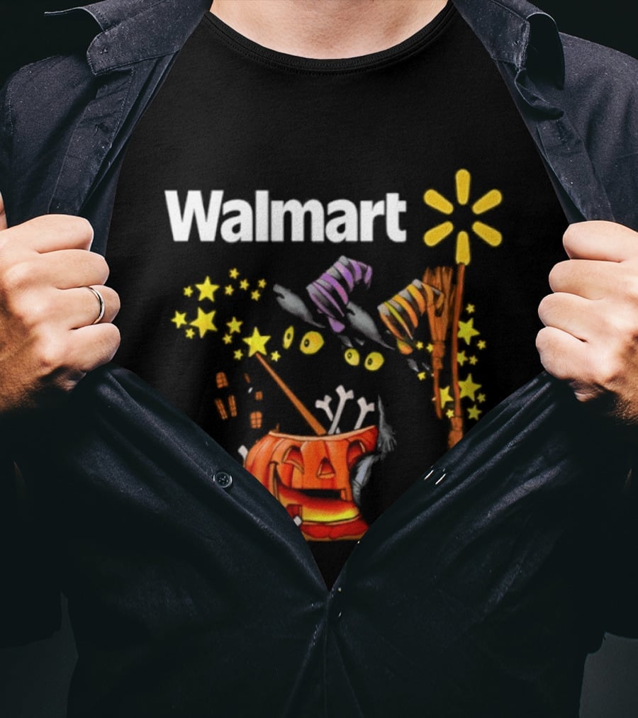 Walmart Halloween 2026 Black Cats With Witch Hats Pumpkin Skull And Stars T-Shirt