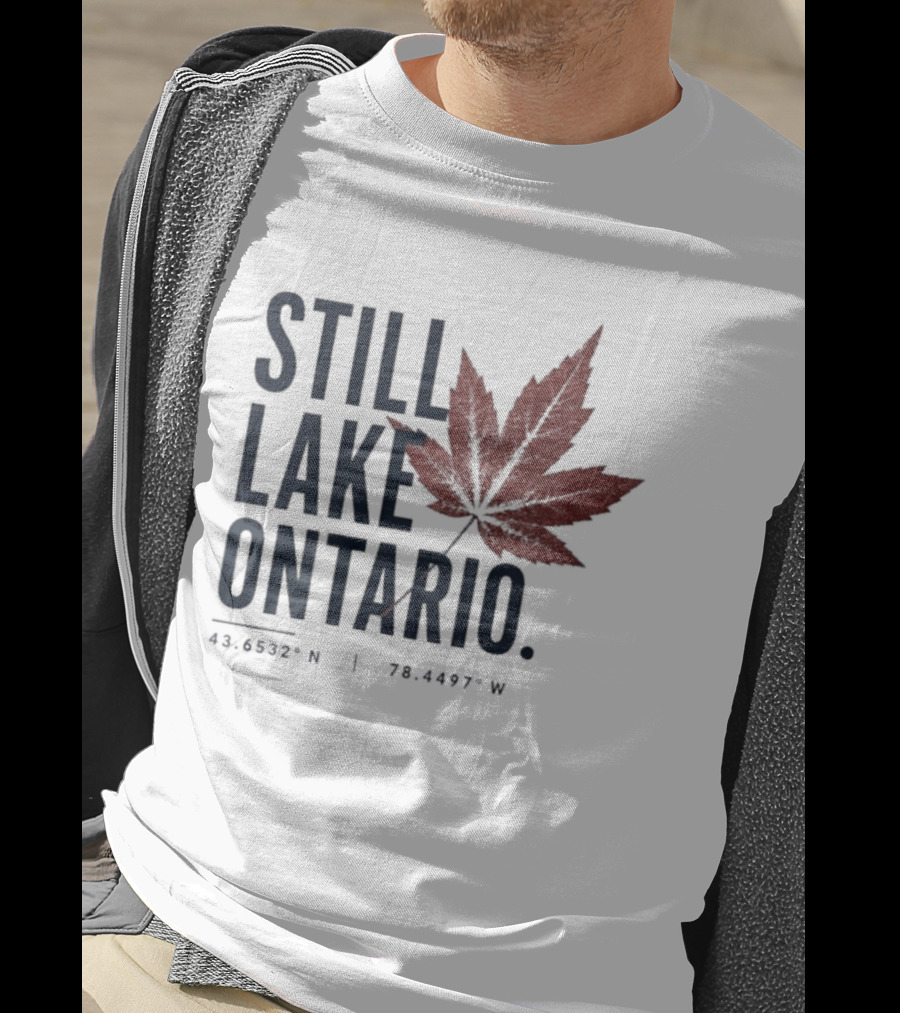 Still Lake Ontario Canadian Pride Red Maple Leaf Coordinates T-Shirt