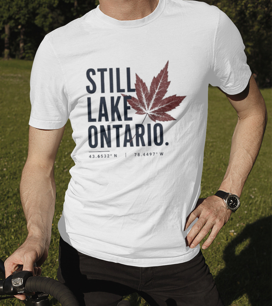 Still Lake Ontario Canadian Pride Red Maple Leaf Coordinates T-Shirt