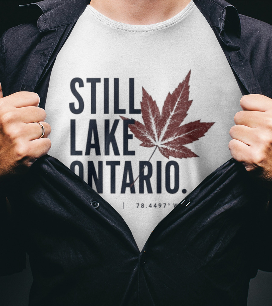 Still Lake Ontario Canadian Pride Red Maple Leaf Coordinates T-Shirt