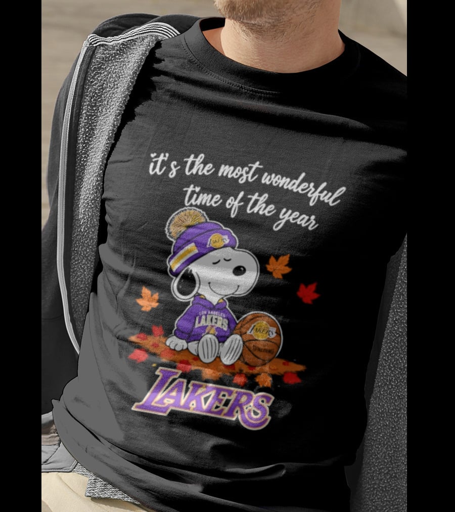 Los Angeles Lakers Snoopy Halloween 2026 It's The Most Wonderful Time Of The Year Peanuts Basketball Fall Leaves T-Shirt