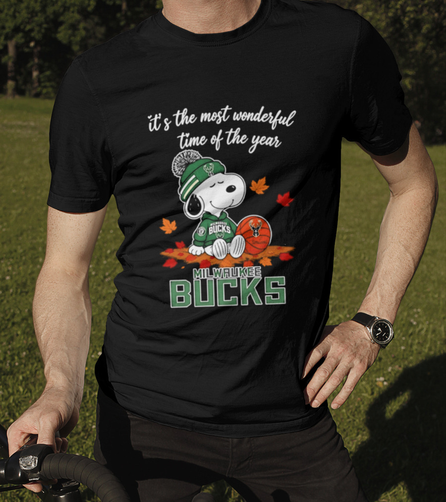 Milwaukee Bucks Snoopy 2026 It's The Most Wonderful Time Of The Year Halloween T-Shirt