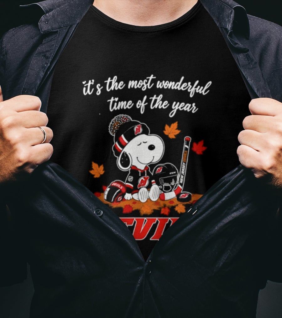 New Jersey Devils Snoopy Halloween 2026 It's The Most Wonderful Time Of The Year Hockey T-Shirt