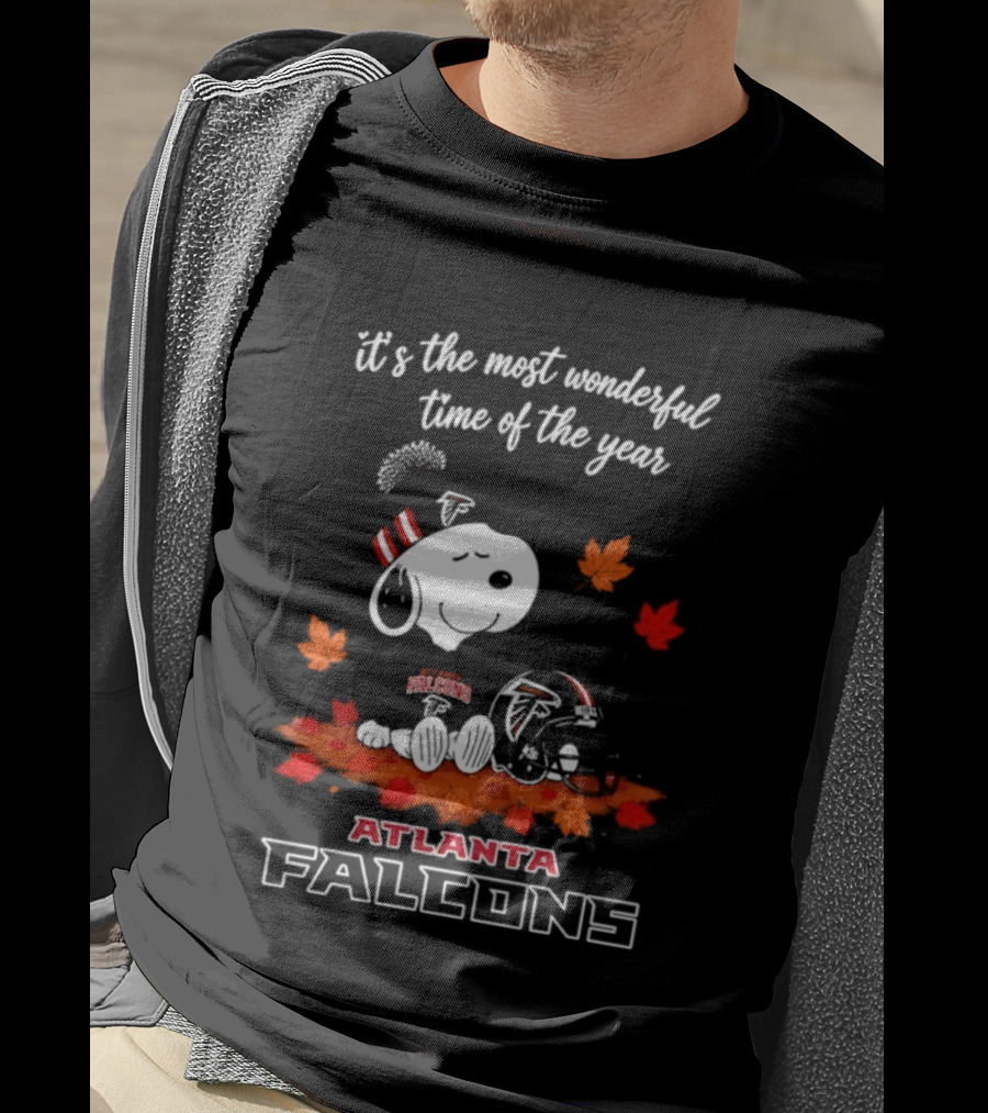 Atlanta Falcons Snoopy Fall Halloween 2026 Most Wonderful Time Of The Year Leaves T-Shirt