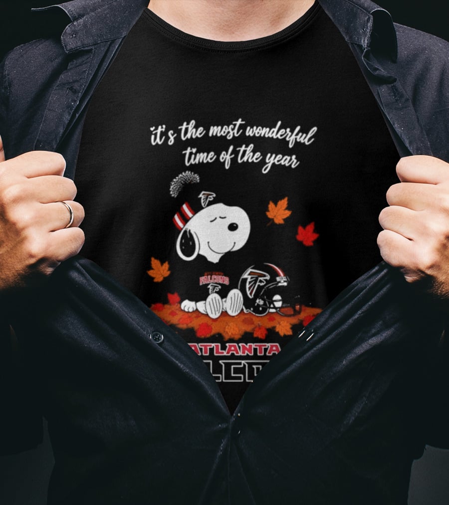 Atlanta Falcons Snoopy Fall Halloween 2026 Most Wonderful Time Of The Year Leaves T-Shirt