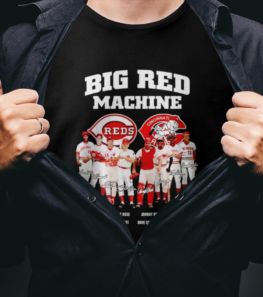 Big Red Machine Cincinnati Reds Legends Signatures Tony Perez Pete Rose Johnny Bench Joe Morgan T-Shirt