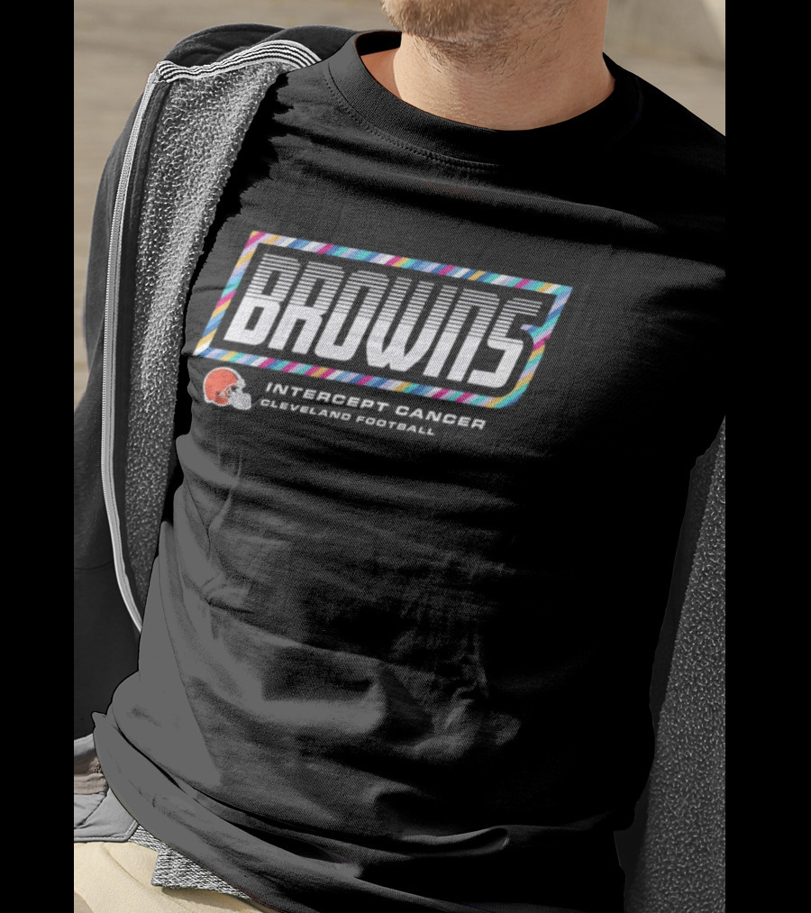 Cleveland Browns Intercept Cancer 2026 Crucial Catch Football Browns Helmet T-Shirt