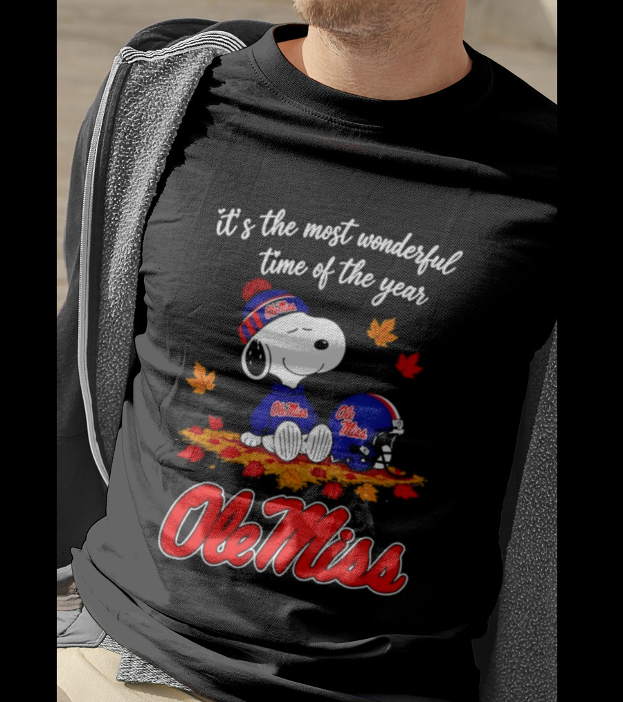Ole Miss Snoopy It's The Most Wonderful Time Of The Year Fall Leaves T-Shirt
