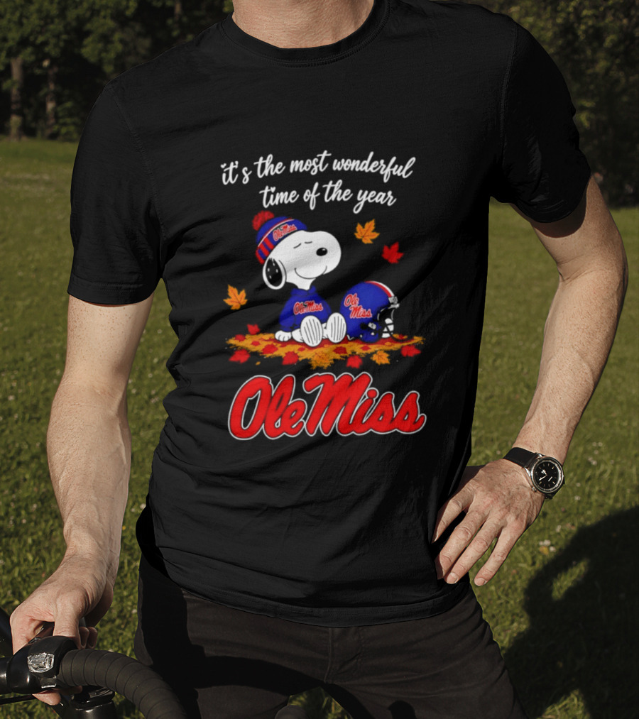 Ole Miss Snoopy It's The Most Wonderful Time Of The Year Fall Leaves T-Shirt