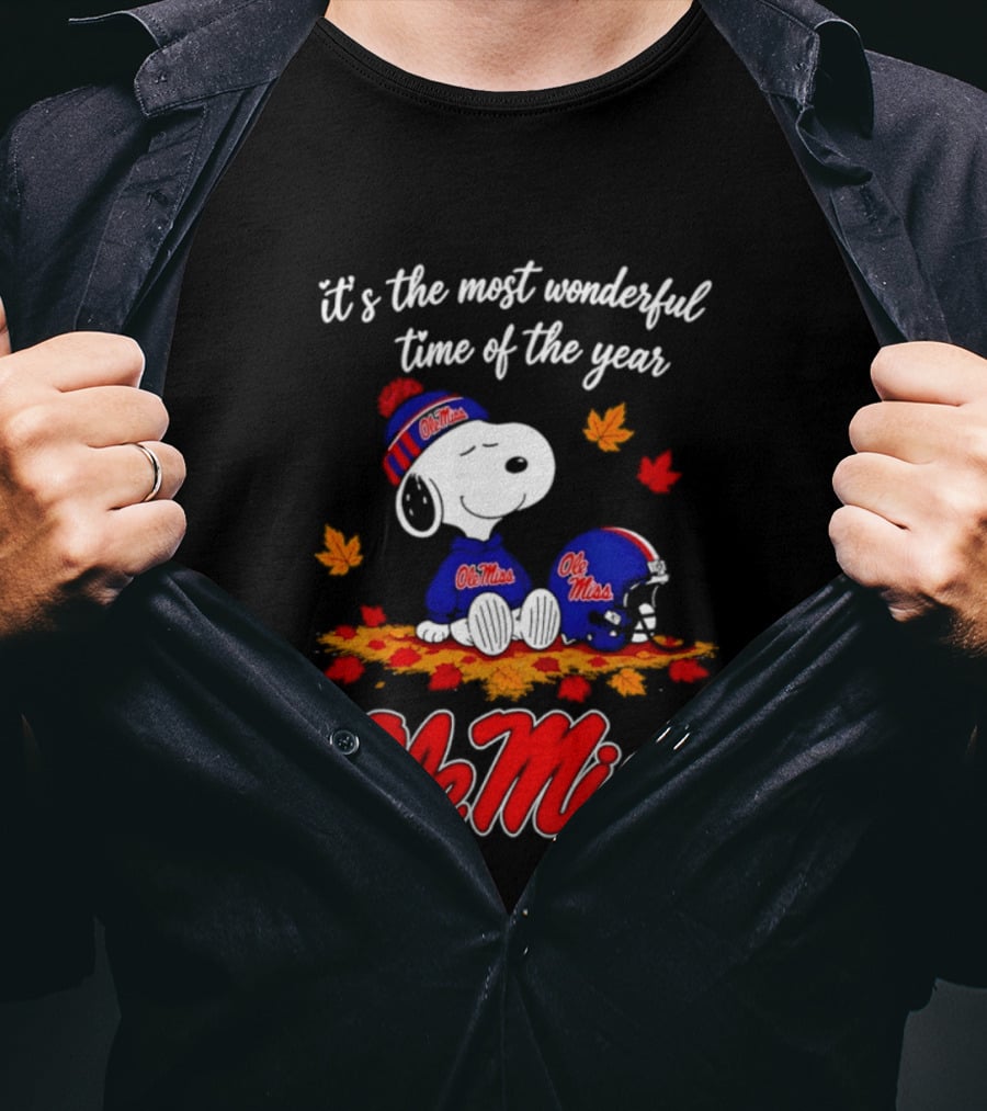 Ole Miss Snoopy It's The Most Wonderful Time Of The Year Fall Leaves T-Shirt