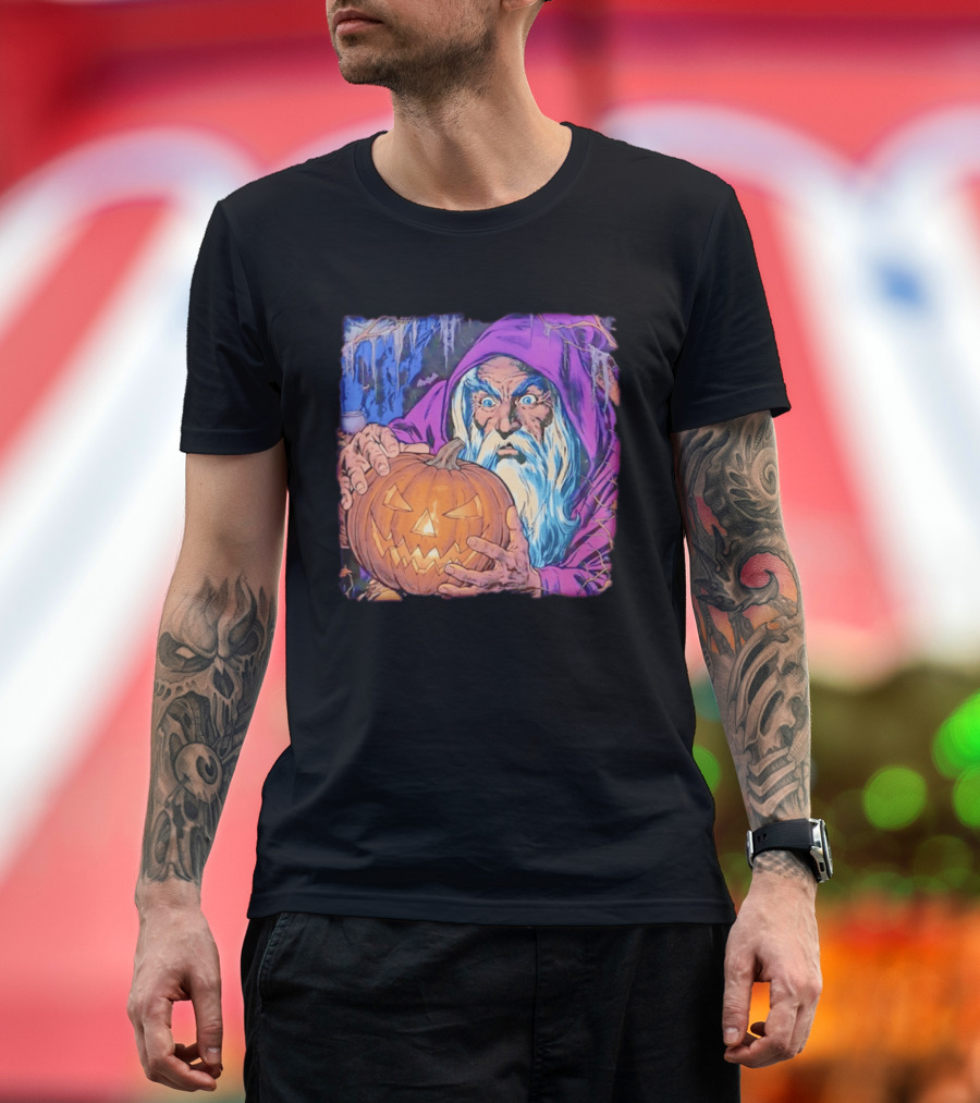 Pondering The Pumpkin Halloween Wizard With Jack O' Lantern 2026 T-Shirt