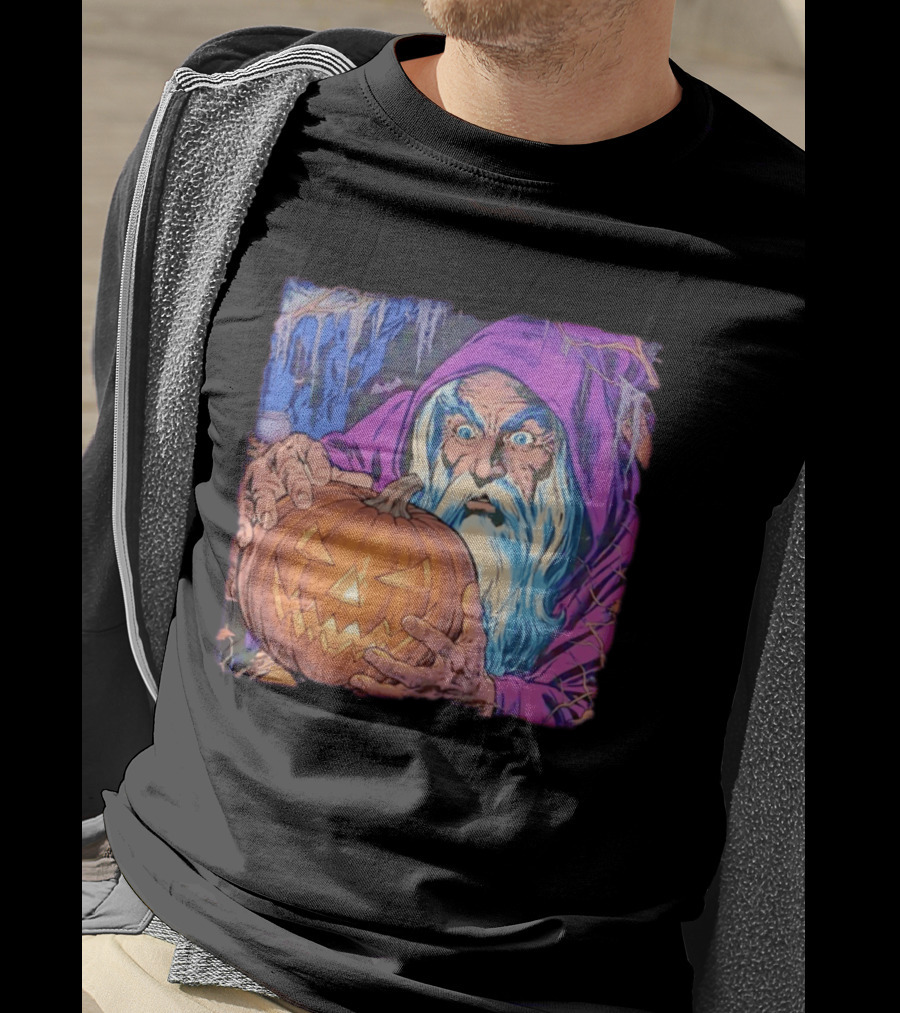 Pondering The Pumpkin Halloween Wizard With Jack O' Lantern 2026 T-Shirt