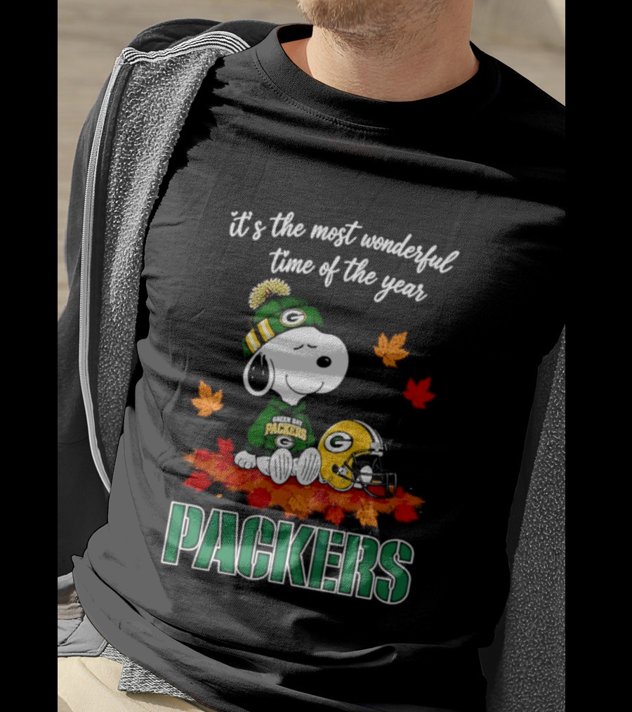 Packers Snoopy Fall Halloween 2026 Most Wonderful Time Of The Year T-Shirt