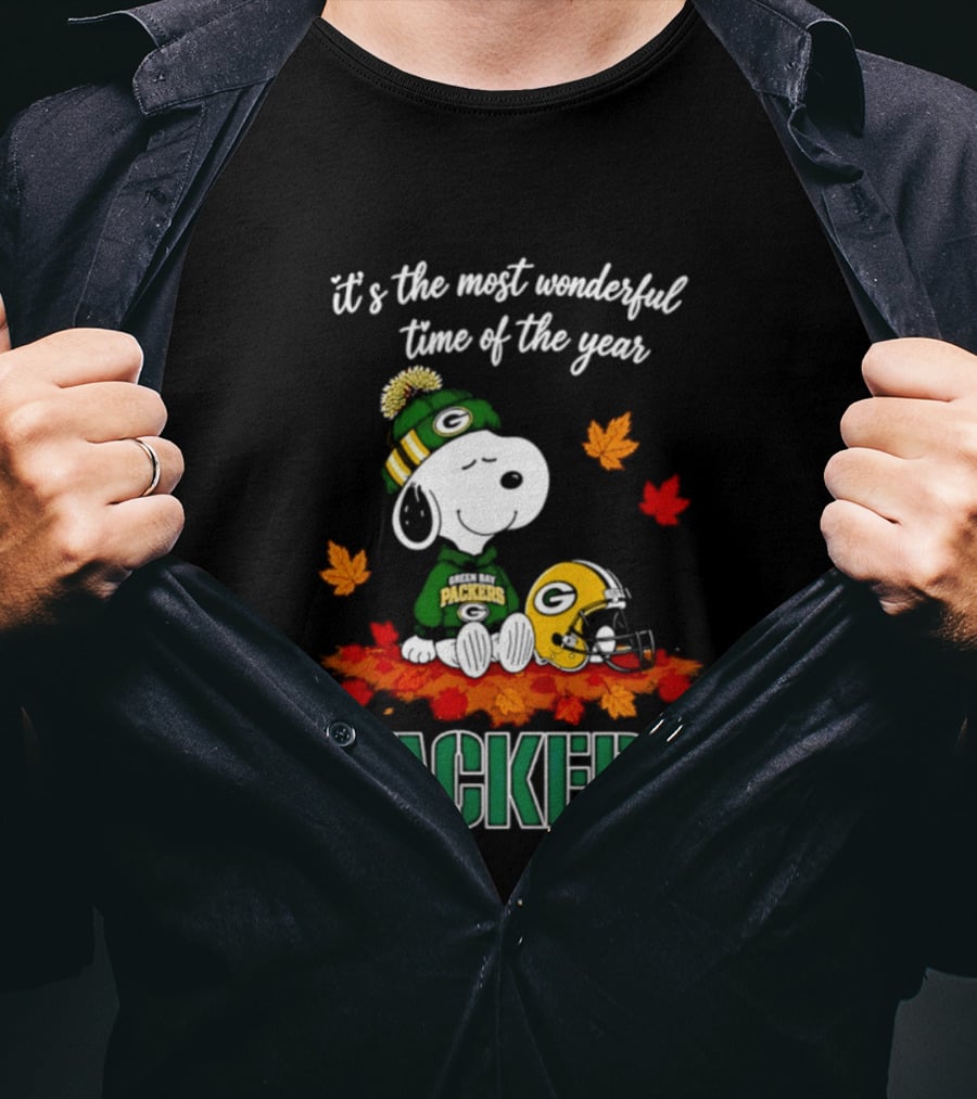 Packers Snoopy Fall Halloween 2026 Most Wonderful Time Of The Year T-Shirt