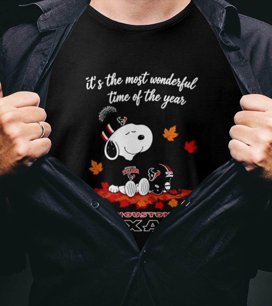 Houston Texans Snoopy Fall Halloween 2026 Most Wonderful Time Of The Year T-Shirt