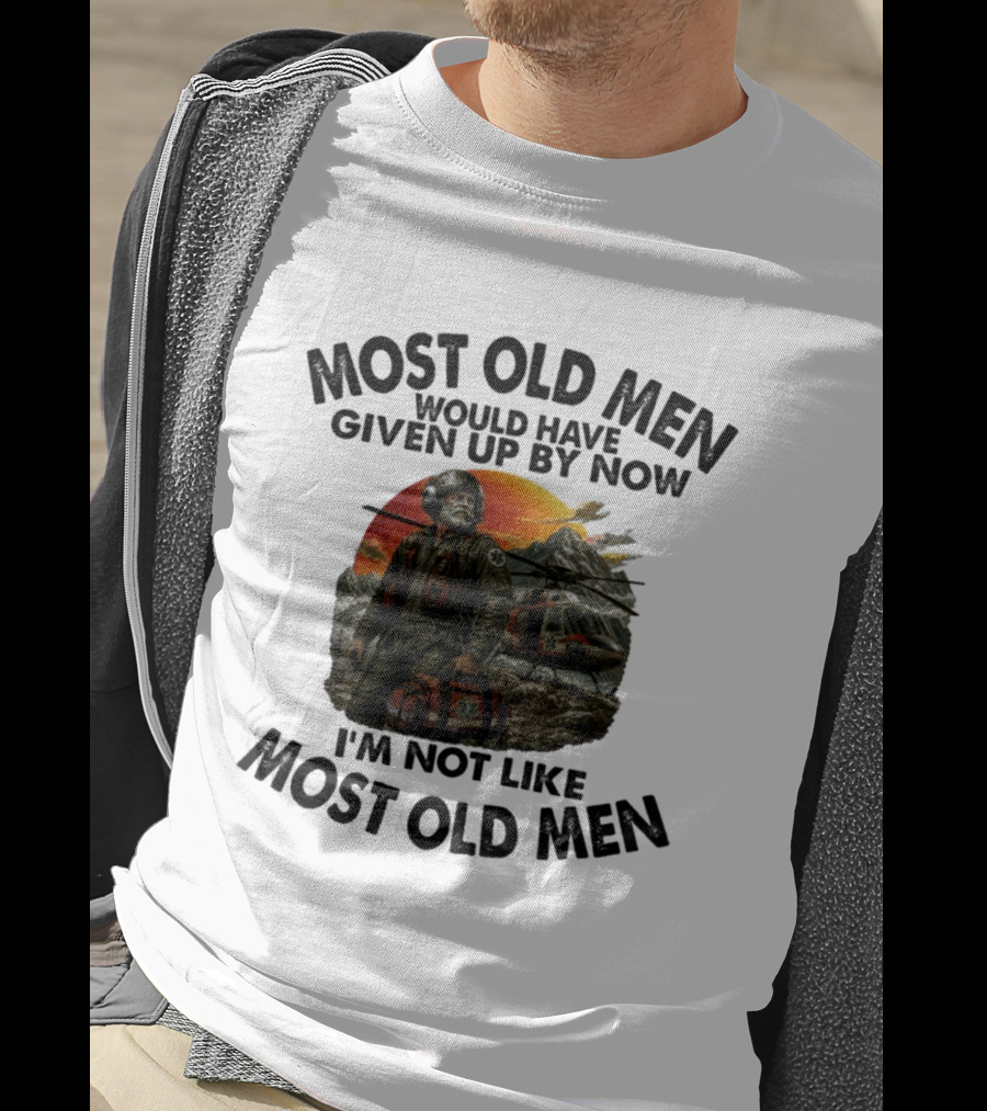 Most Old Men Would Have Given Up By Now Flight Paramedic I'm Not Like Most Old Men Helicopter Sunset Scene T-Shirt