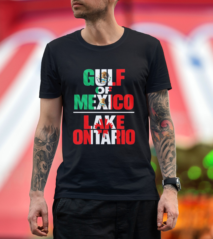 Gulf Of Mexico Lake Ontario Mexican Flag Canadian Maple Leaf Fusion T-Shirt